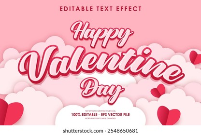 Efeito de texto feliz dia dos namorados editável com um fundo temático de Valentim