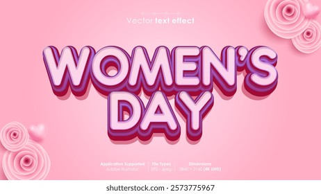 Editable happy women's day vector text effect