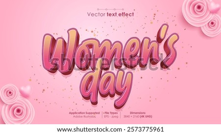 Editable happy women's day vector text effect in feminine style