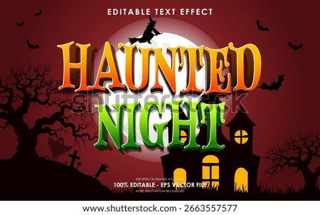 Editable haunted night halloween text effect with red Halloween theme background, gravestones, full moon