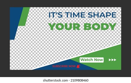 Editable health and fitness training, exercise video thumbnail template Vector design