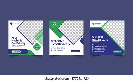 Editable Healthcare Social Media Banner Template, Vector Medical Social Media Post Template.