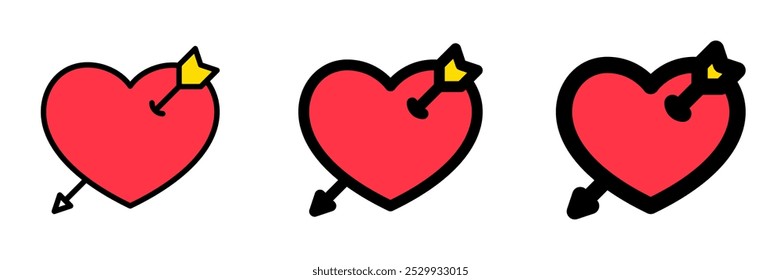 Corazón editable golpeado por el ícono del Vector de flecha. Boda, San Valentín, amor, celebración. Parte de una gran familia de iconos. Perfecto para interfaces de Web y App, presentaciones, infografías, etc