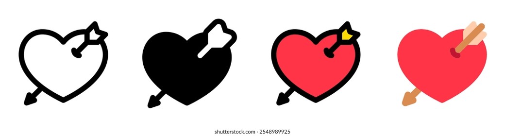 Bearbeitbares Herz getroffen von Pfeil-Vektorsymbol. Hochzeit, Valentinstag, Liebe, Feiern. Teil einer großen Ikone-Set-Familie. Perfekt für Web- und App-Schnittstellen, Präsentationen, Infografiken usw.
