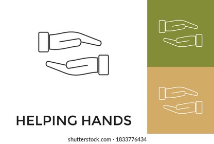 Editable Helping Hands Thin Line Icon with Title. Useful For Mobile Application, Website, Software and Print Media.