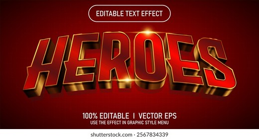 editable heroes 3d vector text effect with modern style design