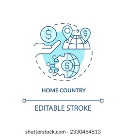 Editable home country icon, isolated vector, foreign direct investment thin line illustration.