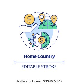 Editable home country icon, isolated vector, foreign direct investment thin line illustration.
