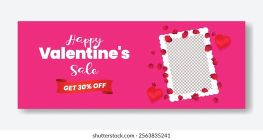 editable Horizontal banner ad template for valentines day sale discount offer web banner and Valentine's Day illustration background design