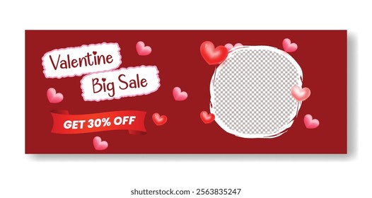 editable Horizontal banner ad template for valentines day sale discount offer web banner and Valentine's Day illustration background design