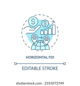 Editable horizontal FDI icon, isolated vector, foreign direct investment thin line illustration.