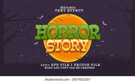 Efecto de texto de historia de terror editable. Logo de tifografía
