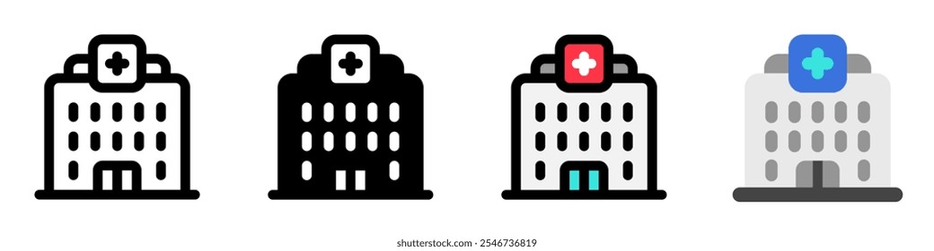 Hospital editável, ícone do vetor da clínica. Parte de uma grande família de conjuntos de ícones. Perfeito para interfaces web e app, apresentações, infográficos, etc