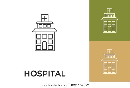 Bearbeitbares Krankenhaus Thin Line Symbol mit Titel. Nützlich für mobile Anwendungen, Website, Software und Printmedien.