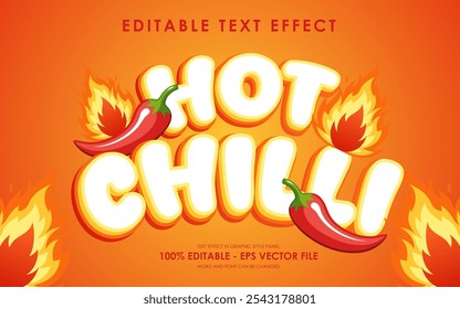 Efeito de texto editável quente chili. com ilustração de fogo chili. adequado para vegan temed