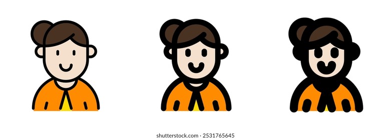 Ama de casa editable con el icono del Vector del avatar del peinado del moño. Usuario, perfil, identidad, persona. Parte de una gran familia de iconos. Perfecto para interfaces de Web y App, presentaciones, infografías, etc