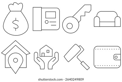 Editable Housing Market Icons – Thin Linear Pictograms for Realtors and Apps
