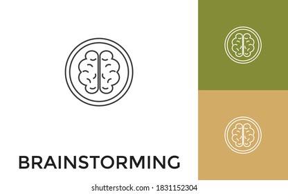 Editable Human Brainstorming Thin Line Icon with Title. Useful For Mobile Application, Website, Software and Print Media.