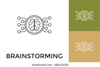 Editable Human Brainstorming Thin Line Icon with Title. Useful For Mobile Application, Website, Software and Print Media.