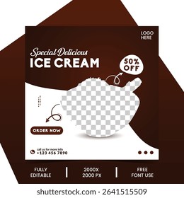 editable ice cream social media post, design – perfect for promotions and summer campaigns.