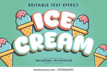 Editable Ice Cream Text Effect With Illustration of Ice Cream