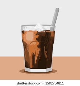 Editable Iced Coffee MIlk With Spoon on Table Vector Illustration for Artwork Element of Cafe Related Design