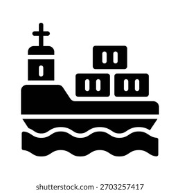 Un icono editable de barco de carga en estilo glifo