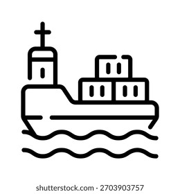Un icono editable del barco de carga en estilo de contorno