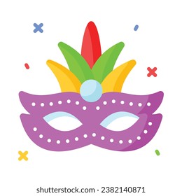 An editable icon of carnival mask in trendy style, A beautiful party prop masquerade