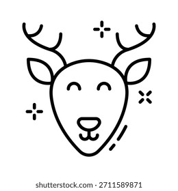 An editable icon of christmas reindeer designed in outline style