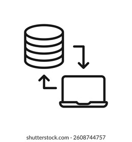 Editable Icon of Cloud Computing Server Share data to laptop, Vector illustration isolated on white background. using for Presentation, website or mobile app