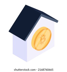 Un icono editable de casa criptográfica, estilo isométrico 

