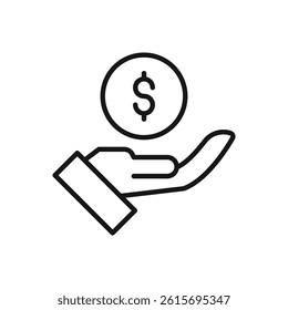 Editable Icon of Dollar Coin Protection hand or Donation, Vector illustration isolated on white background. using for Presentation, website or mobile app