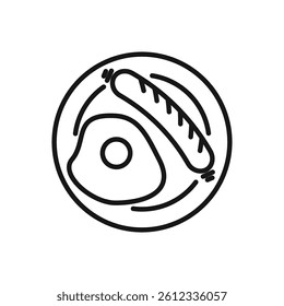 Editable Icon of Egg and Sausage on plate, Vector illustration isolated on white background. using for Presentation, website or mobile app