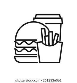 Editable Icon of Fast Food burger, French Fries and Drink, Vector illustration isolated on white background. using for Presentation, website or mobile app