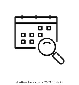 Icono editable de Find Calendar Schedule, Ilustración vectorial aislada sobre fondo blanco. uso para presentación, Sitio web o App móvil