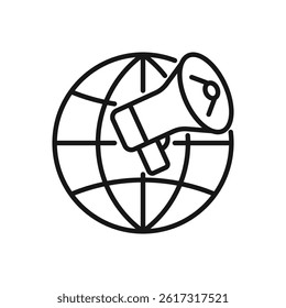 Editable Icon of Global Advertising or Megaphone Announcement, Vector illustration isolated on white background. using for Presentation, website or mobile app