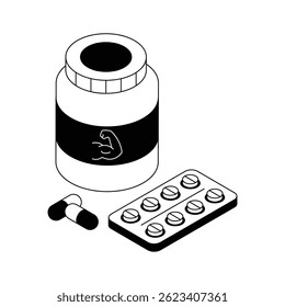 Um ícone editável de suplementos de ginástica projetado em estilo isométrico