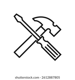 Editable Icon of Hammer and Screwdriver, Vector illustration isolated on white background. using for Presentation, website or mobile app
