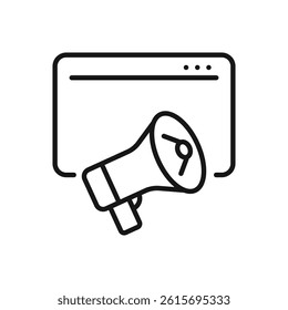 Editable Icon of Megaphone Announcement Web Browser, Vector illustration isolated on white background. using for Presentation, website or mobile app