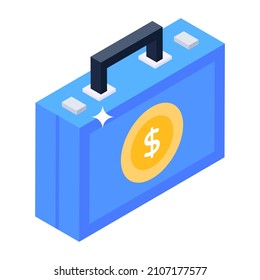 Editable icon of money briefcase, isometric design

