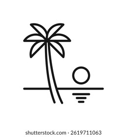 Editable Icon of Palm Beach and Sunset, Vector illustration isolated on white background. using for Presentation, website or mobile app
