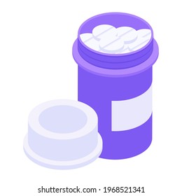 Editable icon of pills jar, isometric vector of antibiotic, 