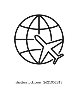 Editable Icon of Plane Travel around World, Vector illustration isolated on white background. using for Presentation, website or mobile app