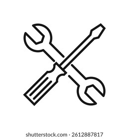 Editable Icon of Screwdriver and Spanner, Vector illustration isolated on white background. using for Presentation, website or mobile app