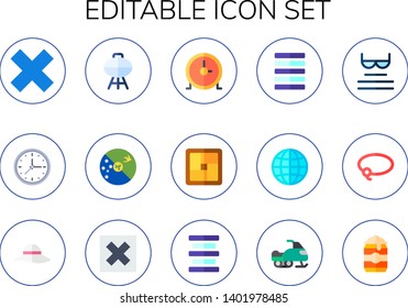 editable icon set. 15 flat editable icons.  Simple modern icons about  - multiply, circular clock, barbacue, christmas island, tatami, justify, world wide web, read, lasso, pamela