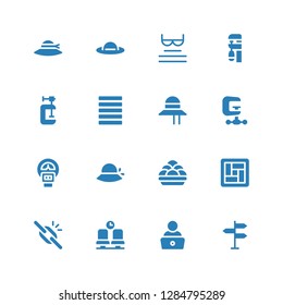 editable icon set. Collection of 16 filled editable icons included Directional sign, Read, Waiting room, Broken link, Tatami, Kanji vadas, Pamela, Parking meter, Clamp, Justify