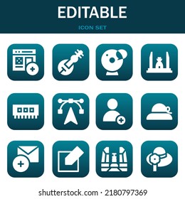 editable icon set. Vector  illustrations related with Add, Veena and Cam