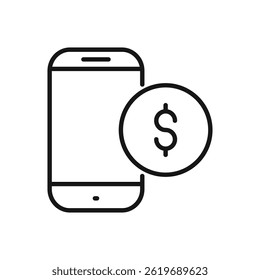 Editable Icon of Smartphone with Dollar, Mobile Payment Concept, Vector illustration isolated on white background. using for Presentation, website or mobile app