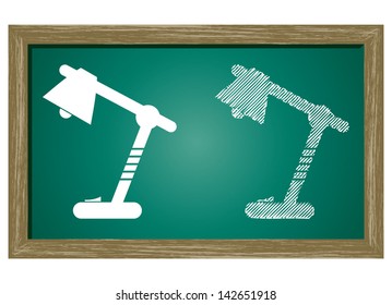 Editable icon of table lamp Isolated On Green Blackboard